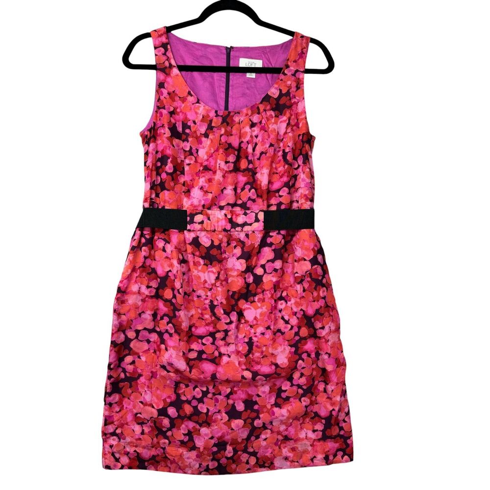 Ann Taylor LOFT Dress Womens 6 Pink Floral Sleeveless Sheath Stretch Career Cute